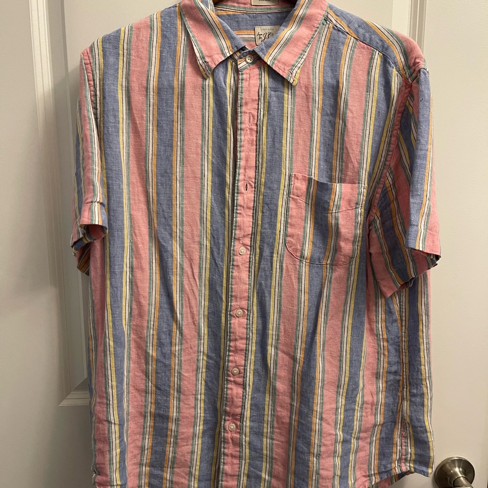 J. Crew Pink and Blue Striped  Button Down Shirt - Large